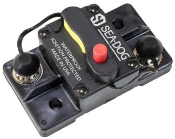 830227 – SEA DOG Circuit Breaker, SD-17 Resettable Thermal Circuit Breaker 100 Amp 48 Volt DC Switchable/ Manual Rese...